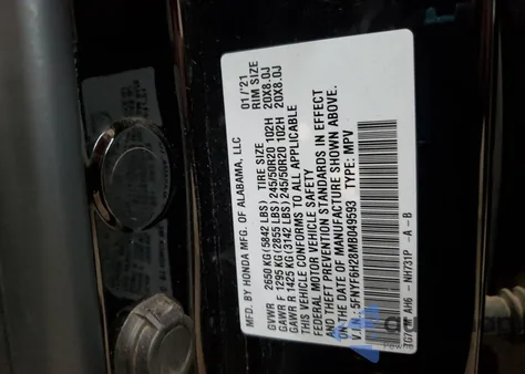 2021 Honda Pilot Se from USA, damaged, VIN 5FNYF6H28MB049593